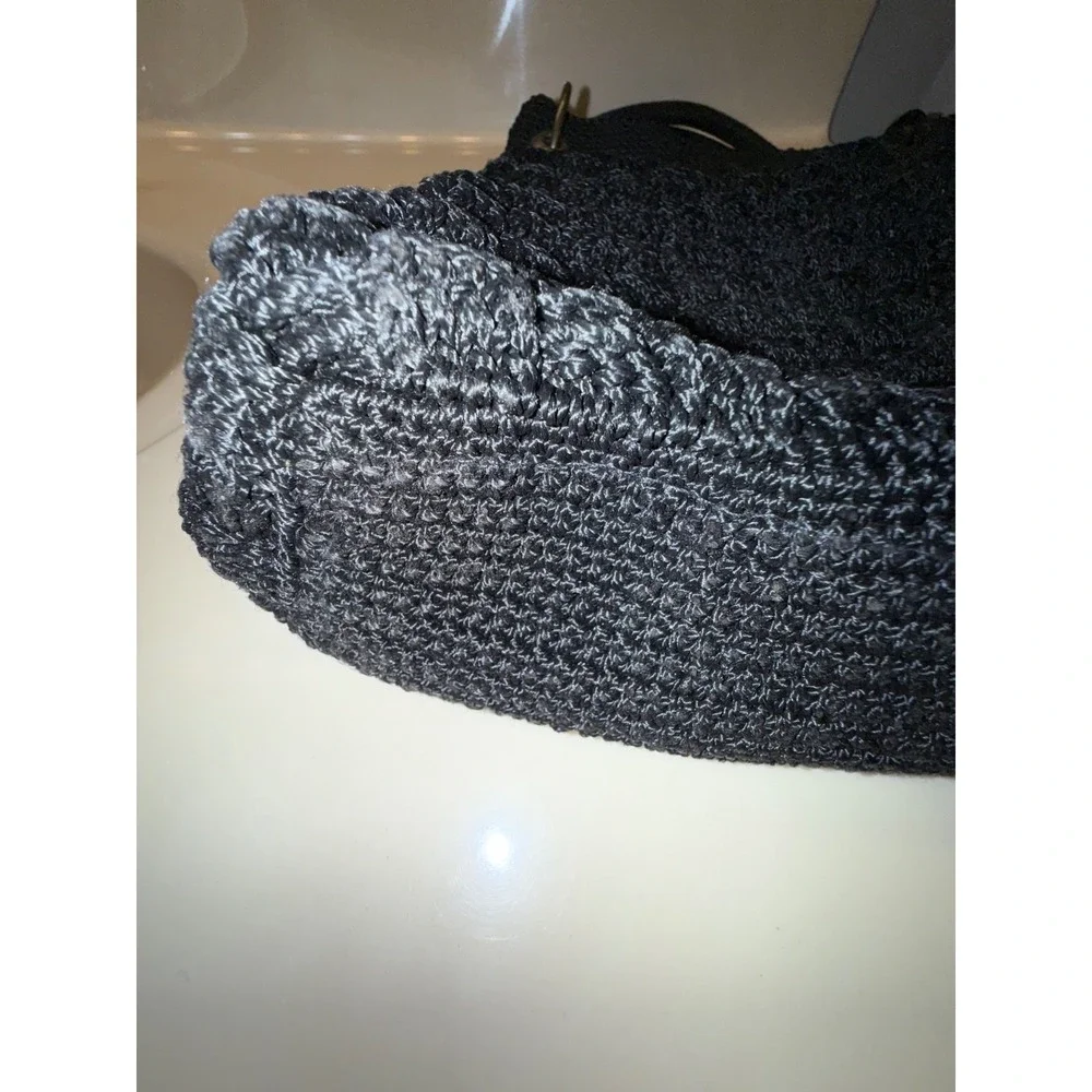 THE SAK Vintage Womens Black Woven Crochet Hobo Bag Purse Handbag